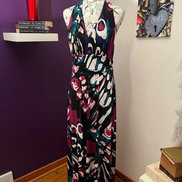 Express | Colorful Maxi Halter Dress | Black, Pink, Purple, Blue | L - Picture 2 of 9